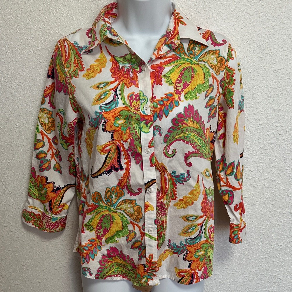 Ralph Lauren Colorful Paisley Button Down Shirt Size Medium Petite